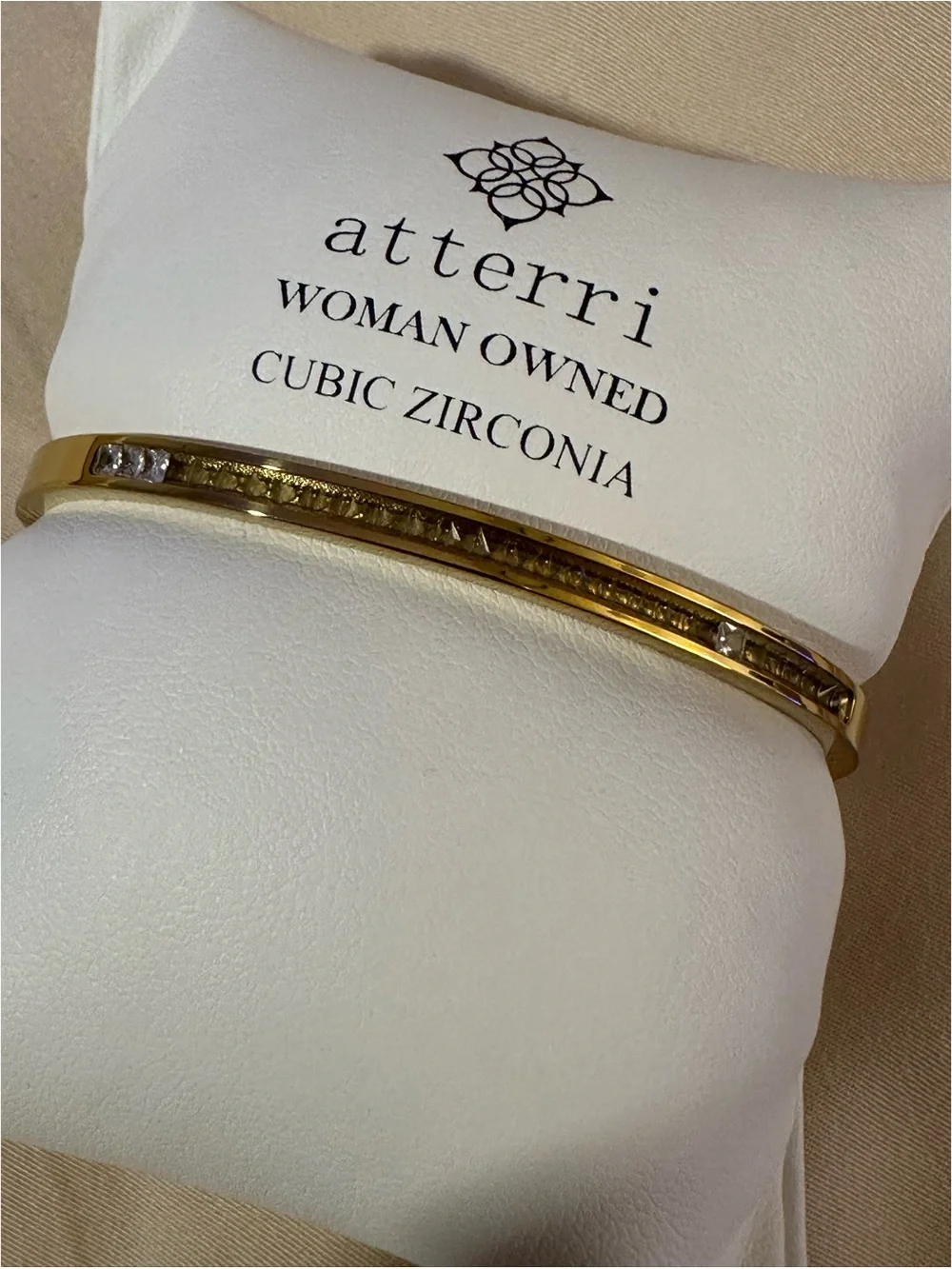 BRAND NEW Atterri Gold Tone Cubic Zirconia Hinged Bangle Bracelet